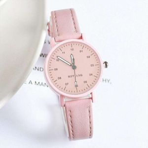 EUYRT Round Dial Womens Quartz Watch Clock Solid Colo Classic Girls Leather Wrist Watch Elegant Students Lady