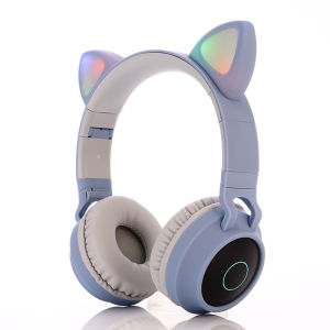 Wireless Bluetooth5.0 Headphone Over the Cat Ear Headphone Stereo Headset Noise Reduction Headphone Foldable Earphone Colorful Light Kids Cute Headset