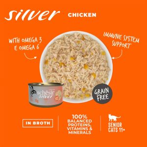 Schesir SILVER - Senior Wet Cat Food - Grain Free Complete & Balanced Diet Meal (5 Recipes) 70-80g