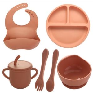 Silicone Baby Feeding Set|Baby Led Weaning Supplies Set|Suction Baby Plate Bowl Set with Bib Spoon Fork Sippy Cup|Baby Feeding Eating Supplies Set