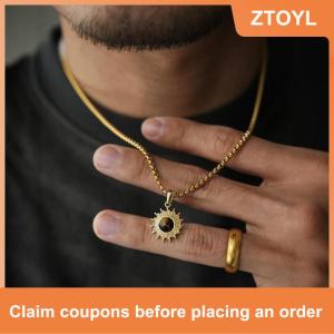 【ZTOYL】 Đơn giản thép không gỉ Chuỗi vòng cổ hip hop hình học Hướng Dương Mặt Dây Chuyền Choker người đàn ông đồ trang sức