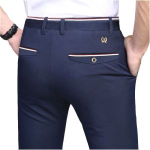 UAYESOK-Mens Straight Formal Pants Business korean Casual Pant Plus Size Trousers Office Stretchable Elastic Slim fit Mens Casual Long Trousers