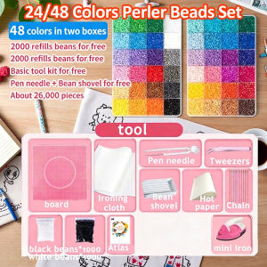 24/48 Colors Perler Beads Set 2.6mm Melting Beads DIY Craft Kit Educational Toy for Kids