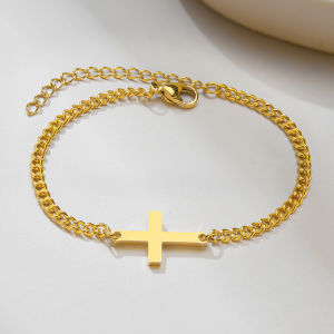 Kemstone Gold/Silver Black Stainless Steel Cross Bracelet Link for Women Fashion Jewelry