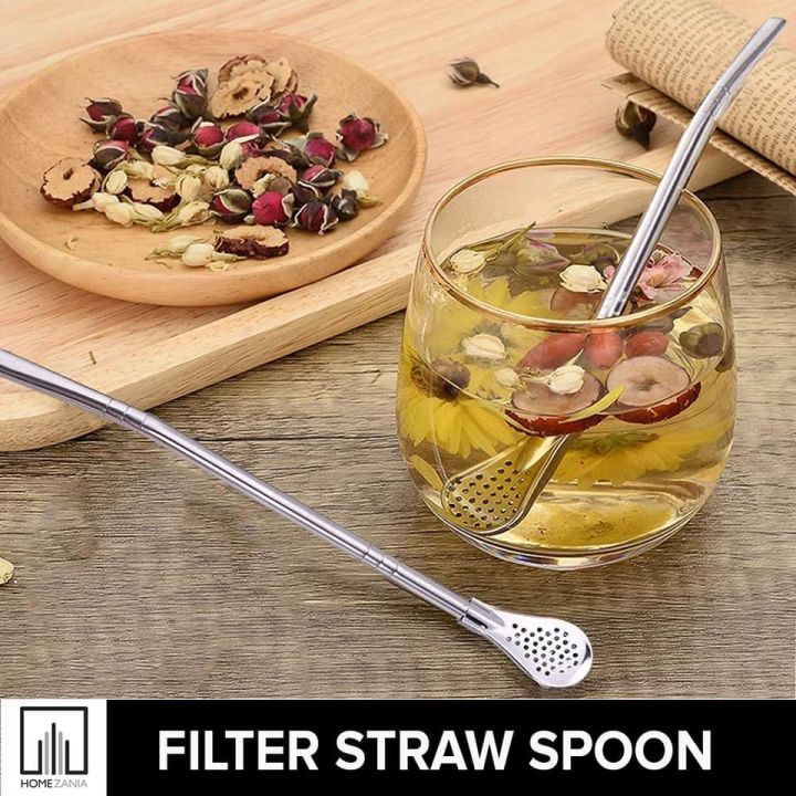 DualUse Straw and Spoon Stainless Steel Creative Drinking Straw Tea