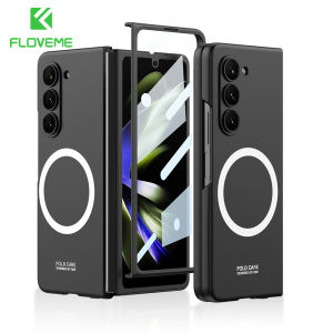 FLOVEME With Front Screen Film Protector Frosted Folding Phone Case For Samsung Galaxy Z Fold 5 5G Magsafe Wireless Charging Skin Friendly Matte Hard PC Shockproof Back Cover For Galaxy Z Fold 5