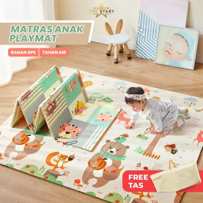 Matras Main Anak Motif Karakter Keluarga Karpet Foam Playmat Lipat Tahan Air dengan tas - Warna Pastel
