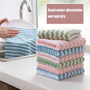 VB45D Household Cute Tableware Microfiber Kitchen Tool Striped Flower Dish Towel Wash Cloth Wiping Rag Cleaning Cloth