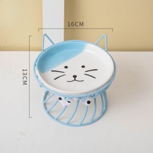 Ceramic Cat Bowl with Stand Pet Food Bowl Anti-cervical Pet Feeder Supplies