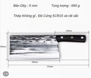 Dao thái thịt cá cao cấp Nhật Bản[TRỌNG LƯỢNG 212 G] thiếp kế thép khôn gỉ tay cầm bằng nhựa cao cấp chuyên dụng cho nhà bếp siêu sắc