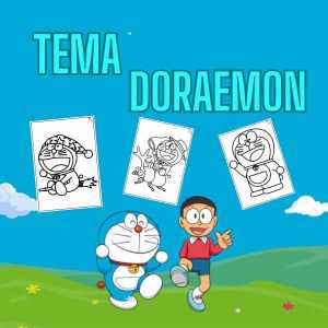 kertas gambar mewarnai anak A4 (Doraemon)