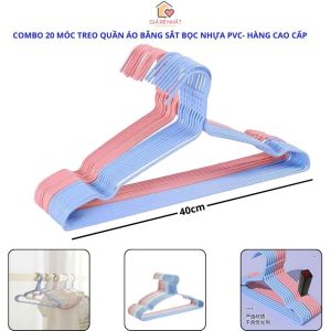 Combo 20 Móc Treo Quần Áo Bằng Sắt Bọc Nhựa PVC Cao Cấp Dài 40Cm Chống Phái Màu Biến Dạng