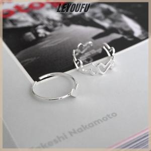 LEYOUFU 2PCS Fashion Hollow Out Love Heart Ring Personality Geometric Rings Opening Ring Niche Index Finger Ring Fashion Jewelry Gift Rings