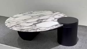 CraftedLiving SG-French Minimalist Coffee Table Marble Round Slab Coffee Table Living Room Home Luxury Vintage Style Coffee Table