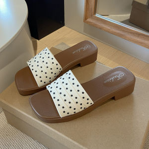 [Free Shipping] Polka Dot Thick-Soled Wedge Sandals Perfect For Summer Beach Outings And Casual Wear With Dresses WomenS One-Strap Sandals