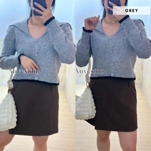 4968 Dayana Button Collar Knit Crop Sweater Wanita Import Korean Style