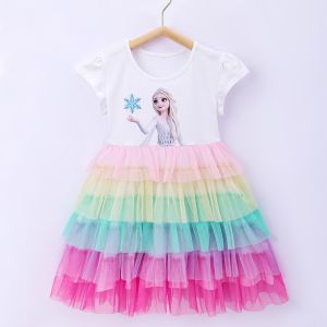 EASY1.SALES Quality Girls Beautiful Princess Frozen Elsa Rainbow Dress Cotton Baju Budak Perempuan