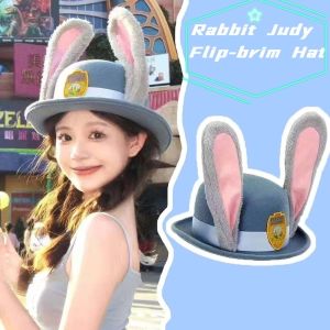 VERIDIAI Soft Rabbit Judy Flip-brim Hat Bendable Cute Bunny Cartoon Beret Formal Hat Headwear Plush Ear Sheriff Cap Party Costume Accessories
