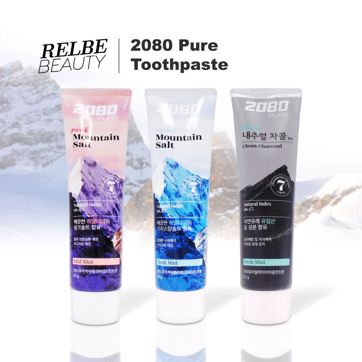[BUNDLE/COMBO] 2080 PURE TOOTHPASTE 125G RELBE BEAUTY (Pink Mountain Salt, Crystal Mountain Salt, Black Clean Charcoal)