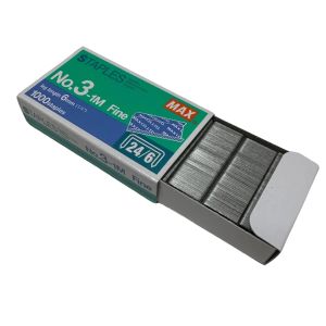 [1 Box] Max Staples No.3-1M 24/6 Fine ( 1000 Staples per Box / Leg Length 6mm 1/4" )
