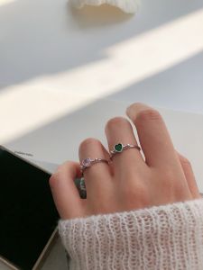 Kemstone 925 Sterling Silver Heart Crystal Gold Silver Pink Green Color Female Adjustable cuff Ring Jewelry Gift for Women