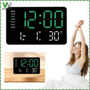 LED Digital Alarm Clock Bedside Alarm Clock Temperature/Date Display Boarderless Wall-mounted Clock Multifunctional Desk Alarm Clock for Home Office