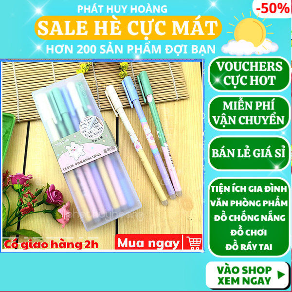 Hộp bút mực xóa được loại tốt ( 12 cây ) hộp nhựa cứng chất lượng cao ngòi 0.5mm viết cực đẹp xóa cực sạch , bút mực xoá được , bút mực học sinh , bút mực xanh ,đồ dùng học tập , Phát Huy Hoàng