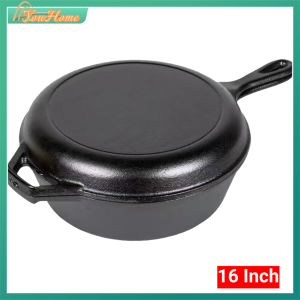 【Fast Delivery】10/16 Inch Cast Iron Frying Pan Non-Stick Fry Pan Dual-purpose with Handle Pre-seasoned for Frying Baking Grilling Indoor Outdoor Cooking【Arrive 1-3 Days】