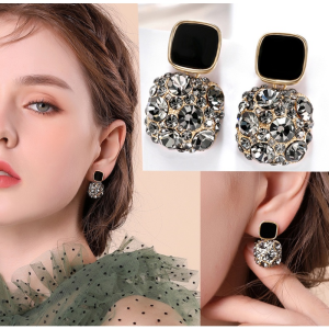 Luxury Female Crystal Zircon Stone Earrings Fashion Silver Color Jewelry Vintage Double Stud Earrings For Women