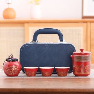 TRONICSER with Proctive Box Travel Tea Set with Canister Ceramic Porcelain Teaware Tea Pot and Cup Set Chinese Style Tea Gift Set Travel Use