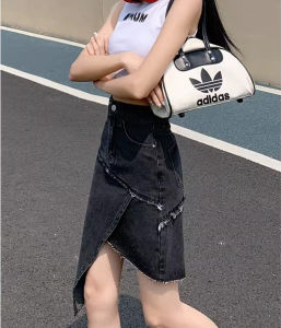 Gaun A-garis Hitam Wanita Berpecah Denim