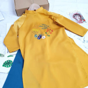 Áo Dài Mẹ Bé Lụa Mát Lịm Thêu Hoa Điệp Phi