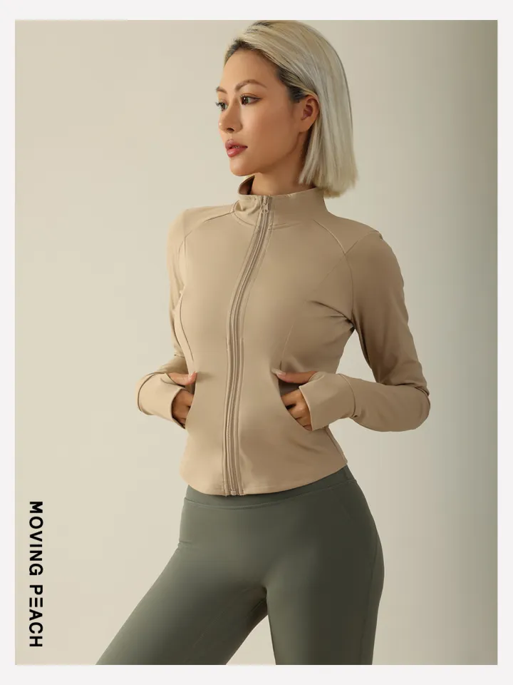 Moving Peach Women Sports Jacket Slim Fit Running Zip-up Jacket