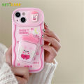 3D Cute Bear Rabbit with Holder Lens Protective Phone Case for Apple iPhone 16 15 14 13 12 11 Pro Max Plus Soft Silicone Back Cover Mobile Cases Phonecase Coffee Pink. 