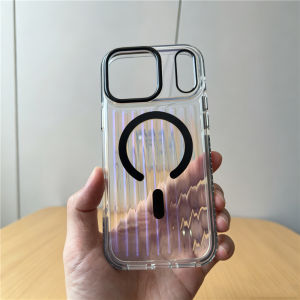 Original Corrugated Stripes Transparent For Magsafe Case For iPhone 17Pro 18Pro 17Pro Max Clear Anti-fall Hard Cover