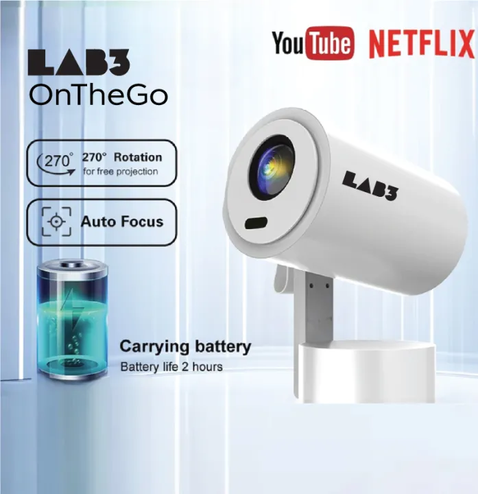 LAB3 OnTheGo Battery Powered Wireless Portable Android Smart 4K Projector Mini R3 Projector [LAUNCHING FIRST IN MALAYSIA]