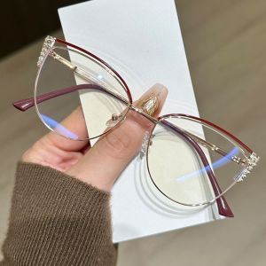 KECTTIO Rhinestone Studded Anti-blue Light Glasses Transparent Metal Frame Computer Eyewear Exquisite Eye Protective Square Frame Myopia Glasses Women/Men