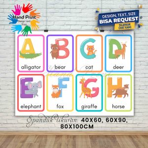 Cetak Spanduk Banner MMT Alfabet Abjad Hewan Hewan 100x80cm Bisa Request