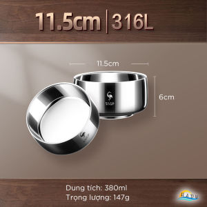 Chén Ăn Cơm Chống Nóng Inox 316L SSGP Bát Inox 2 Lớp An Toàn Cho Bé Chống Va Đập Không Vỡ Kháng Khuẩn