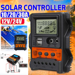 COD Aubess Solar Charge Controller Panel tenaga surya matahari 30 A LCD PWM Battery Regulator 12V24V
