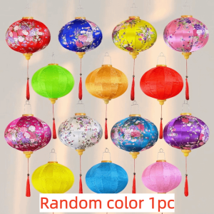 SLIGHTDELVE Random Color Traditional Chinese Silk Lantern 12/14/16/18inch Various Shapes Mid-Autumn Festival Decoration Portable Easy Storage Hand-Painted Floral Lantern Outdoor Patio Setting