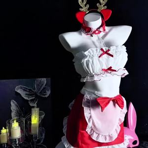 ชุดชั้นในเซ็กซี่ใหม่สําหรับผู้หญิงความปรารถนาที่บริสุทธิ์เสื้อคลุมคริสต์มาสและปีใหม่เตียงที่อบอุ่นสาวน้อยโชว์ชุดตูดฝ่ามือชุดล่อใจ