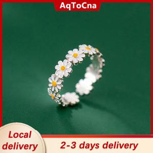[COD] AqToCna Ship within 24 hours Vintage Daisy Flower Rings For Women Cute Flower Ring Adjustable Open Finger Ring Wedding Engagement Rings Trends Female Jewelry