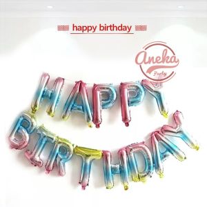 Balon Foil Huruf Set Happy Birthday pelangi / paket huruf hbd rainbow gradasi / balon foil hbd mix