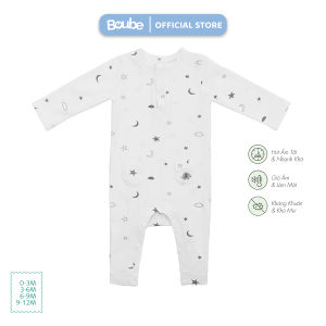 Bộ liền thân bodysuit cài thẳng dài tay 2 túi họa tiết xinh xắn cho bé sơ sinh Boube vải Cotton organic thoáng mát- Size 0-12M