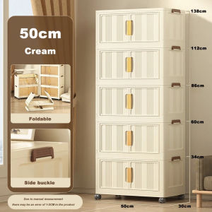 L50-90CM Folding Storage Cabinet With Wheels Magnetic Double Door Foldable Cabinet Home Clothes Storage Organizer