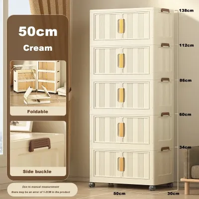 L50-90CM Folding Storage Cabinet With Wheels Magnetic Double Door Foldable Cabinet Home Clothes Storage Organizer