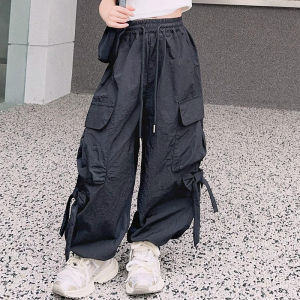 Baggy Pants for Kids Girls Cargo Pants for Kids Wide Leg Pants Bow Design Multiple Pockets High Waist 130-160cm