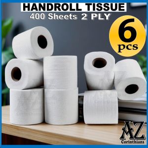 6 rolls- Handroll Tissue Bathroom Roller Tissue 400 Sheets 2 Ply Interfolded Tissue for Offices