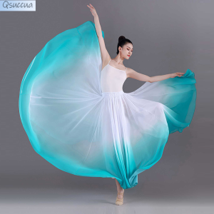 Gradient Classical Dance Big Swing Skirt Flowing Half Body Practice Long Dress Womens 720 Degree Dance Chiffon Yarn Skirt Performance Dress